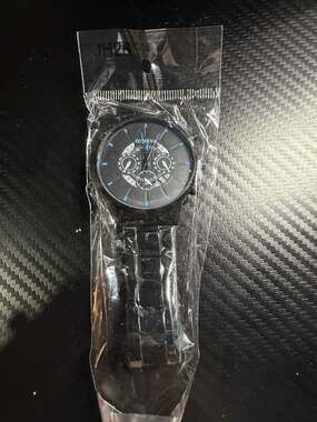 Geneva Men's Black Metal Link Fashion Watch with Blue Accents